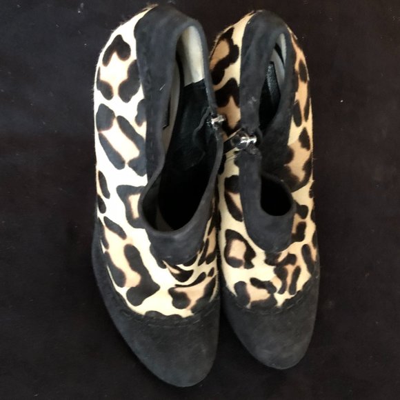 CHRISTIAN DIOR Platform Hair On Leopard trimmed with Black Suede Ankle Booties - Picture 8 of 14